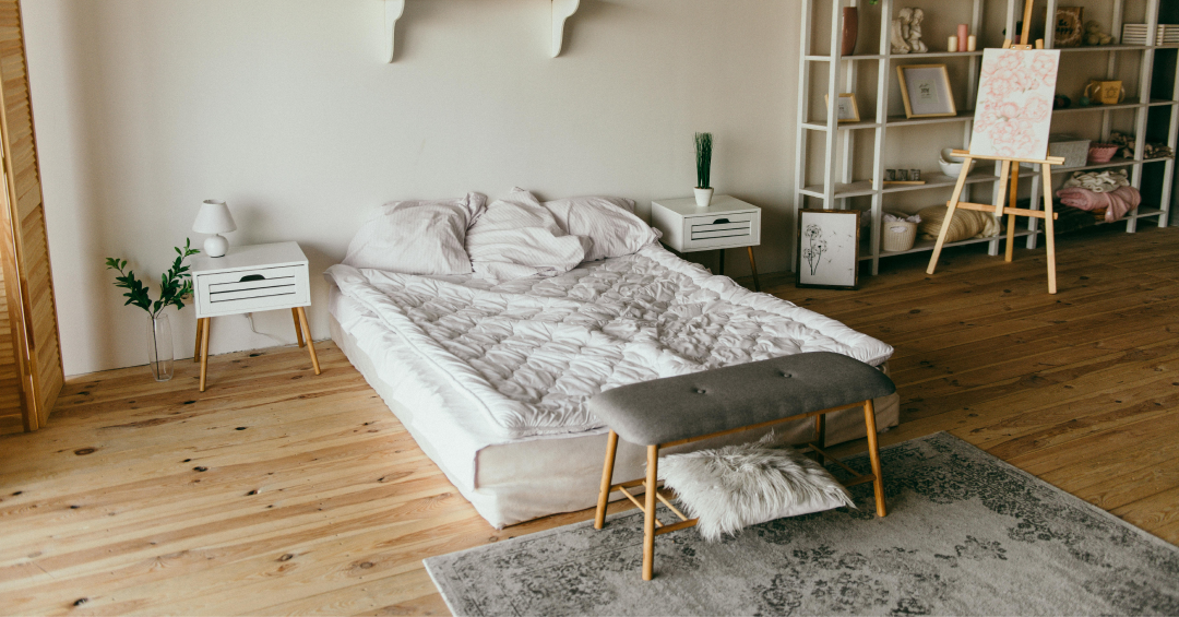 White Wooden Shelf Beside Bed