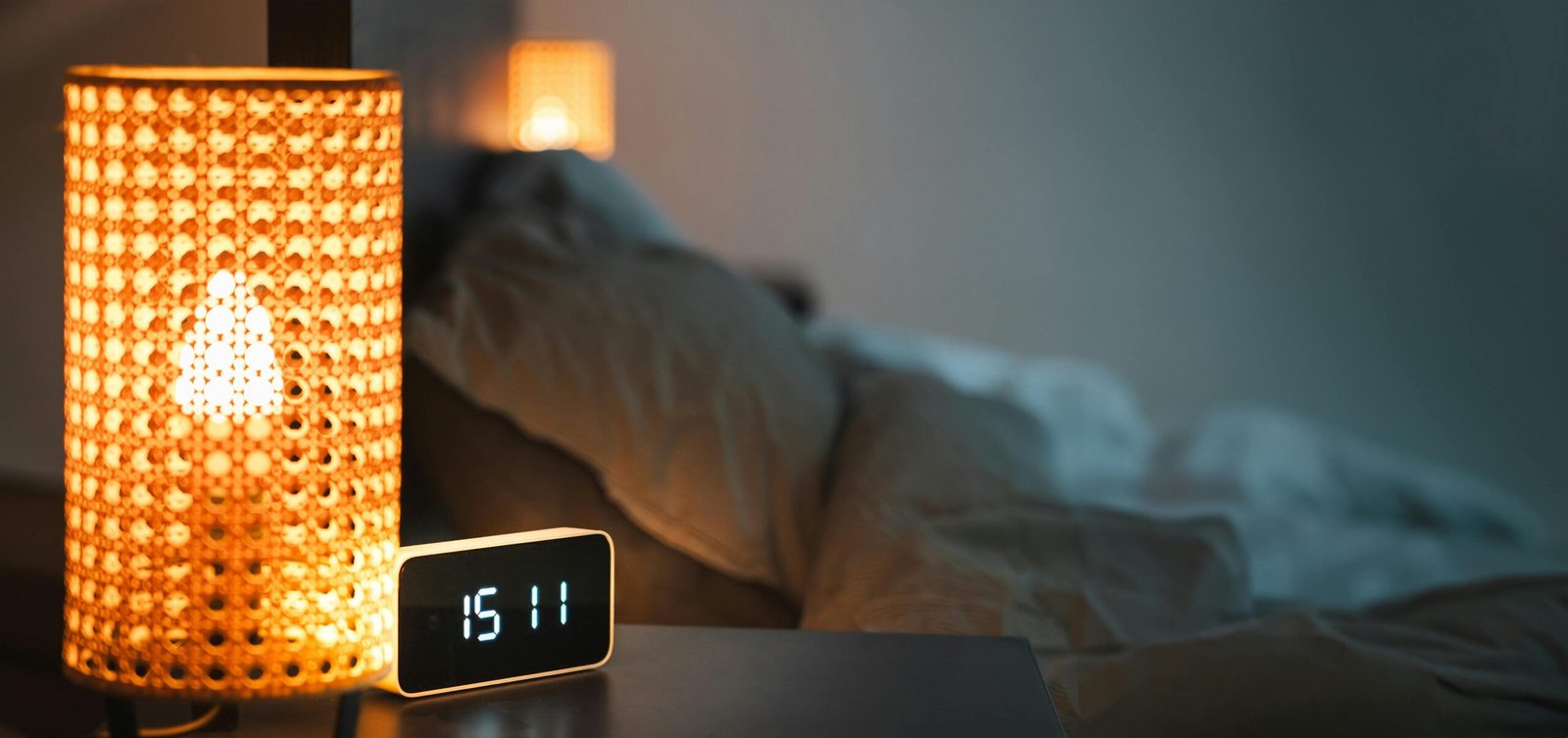 Lamp and Alarm Clock in Bedroom